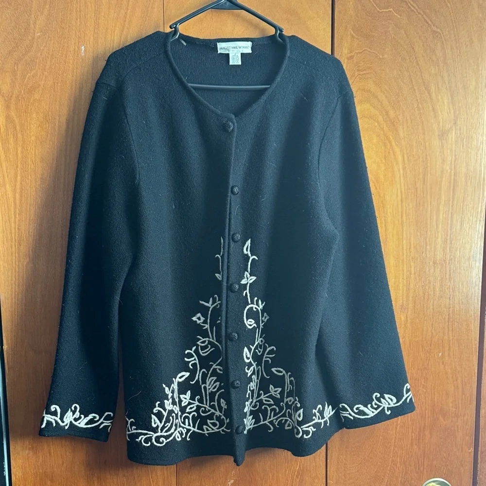 Black Cardigan with White Embroidery - Picture 1 of 3